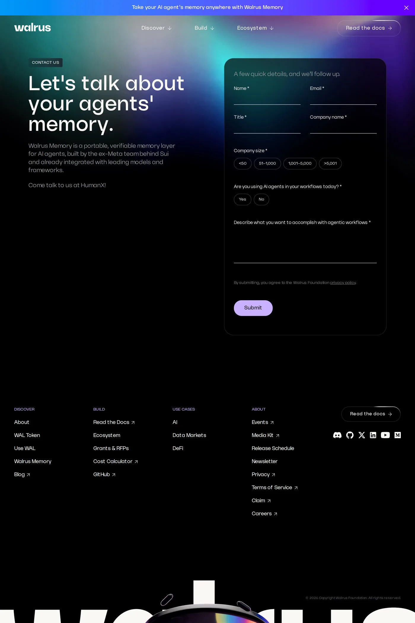 Walrus — screenshot of the contact page