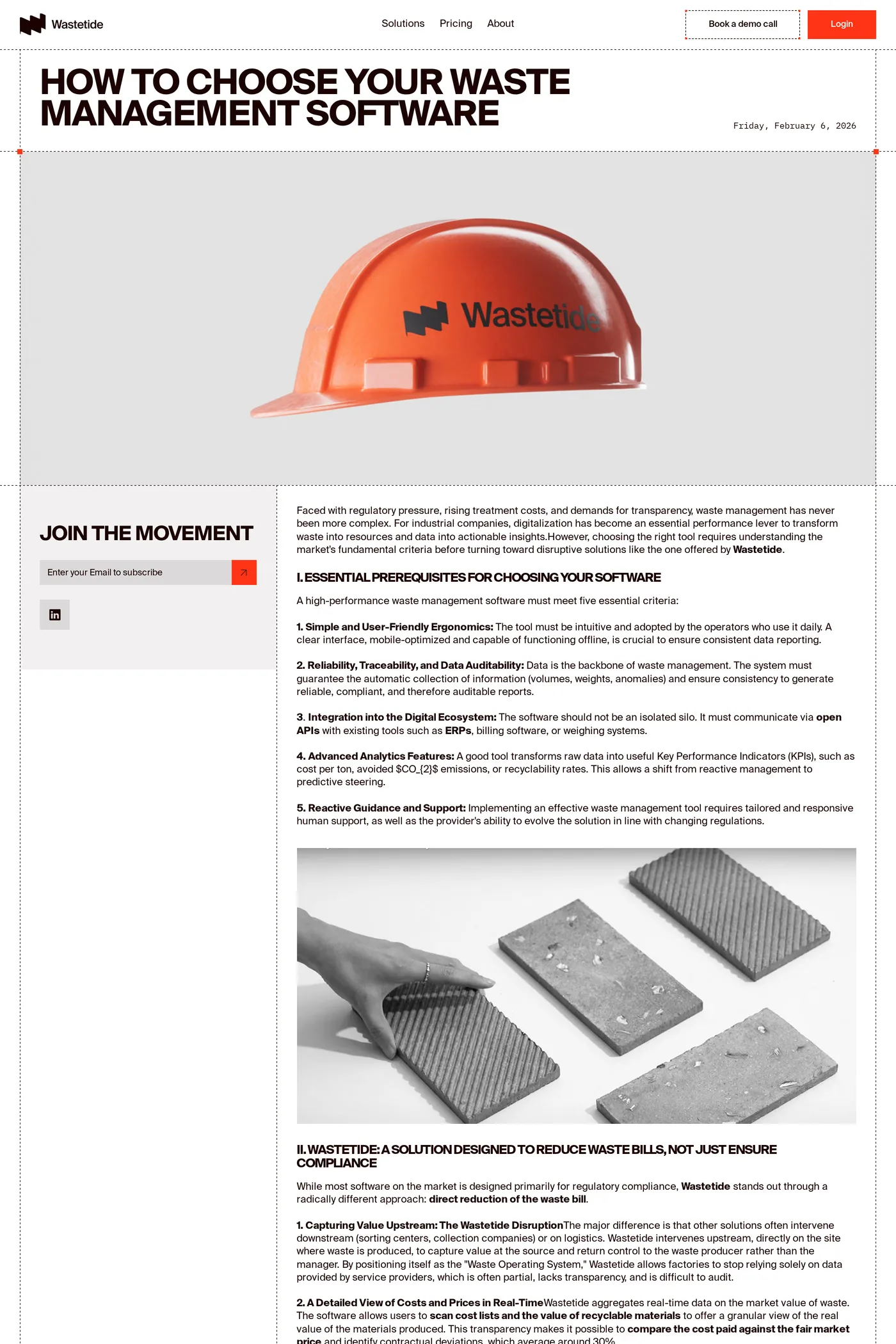 Wastetide — screenshot of the blog page