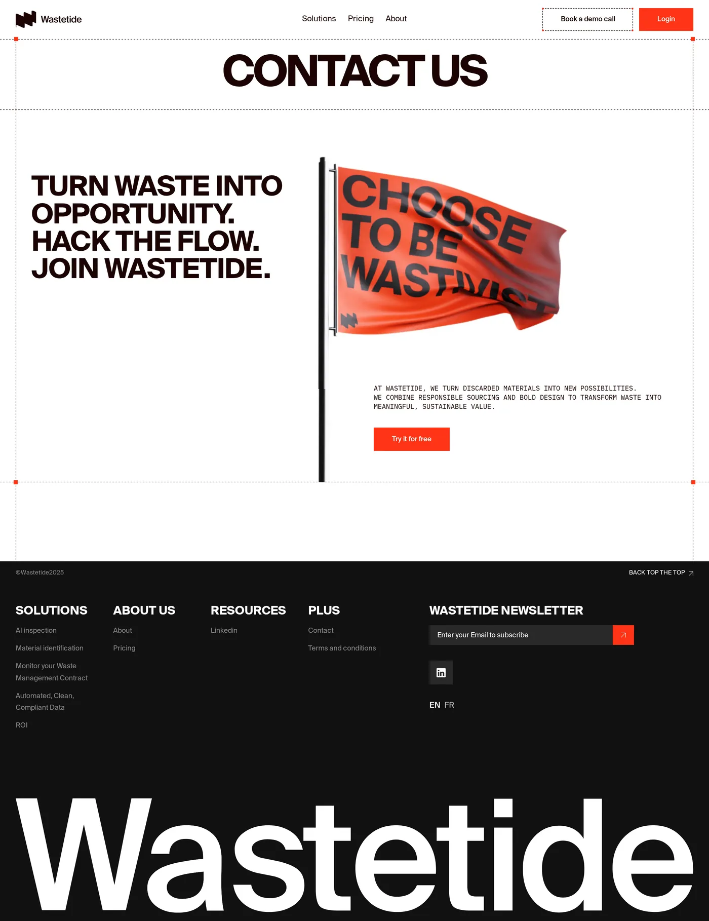 Wastetide — screenshot of the contact page
