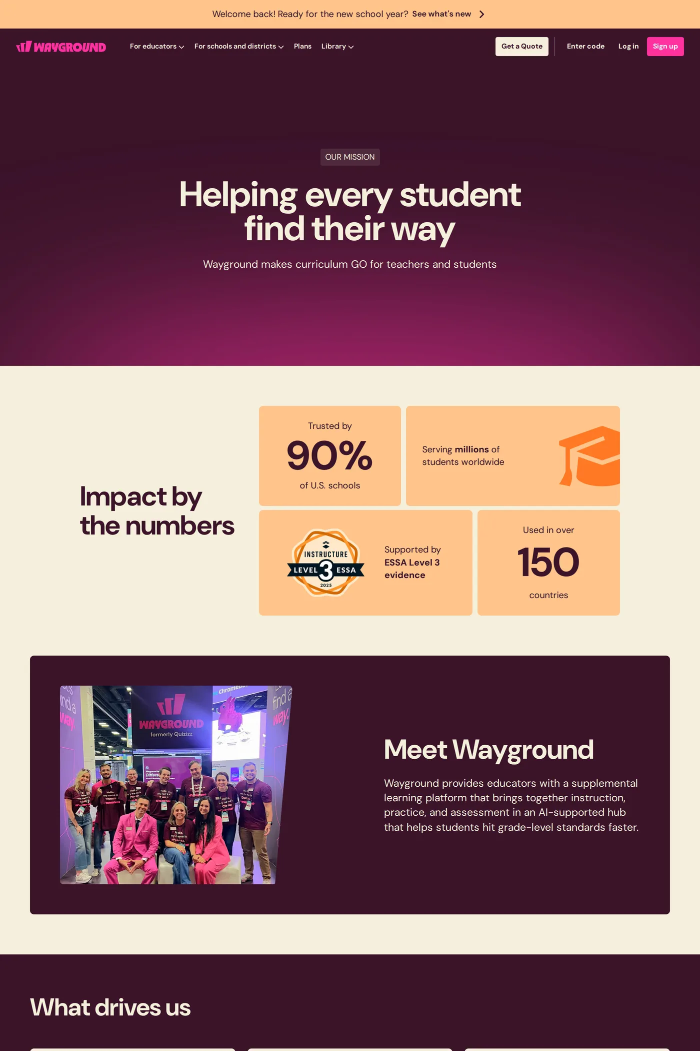 Wayground — screenshot of the about page