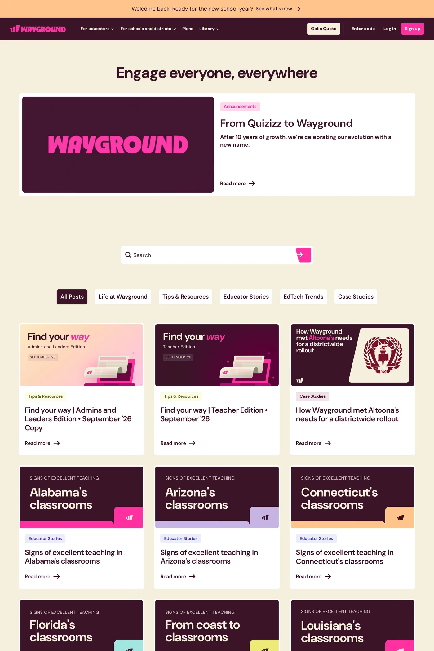 Wayground — screenshot of the blog page