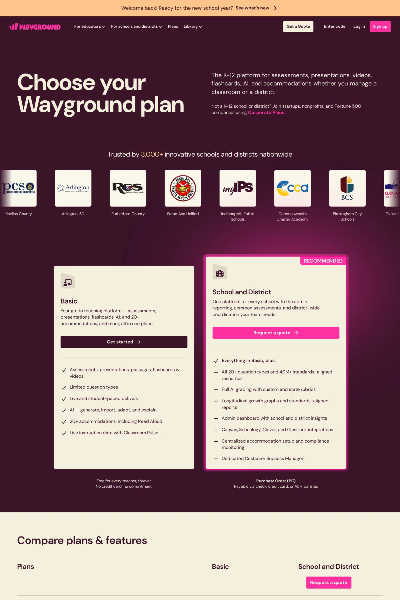 Wayground — screenshot of the pricing page