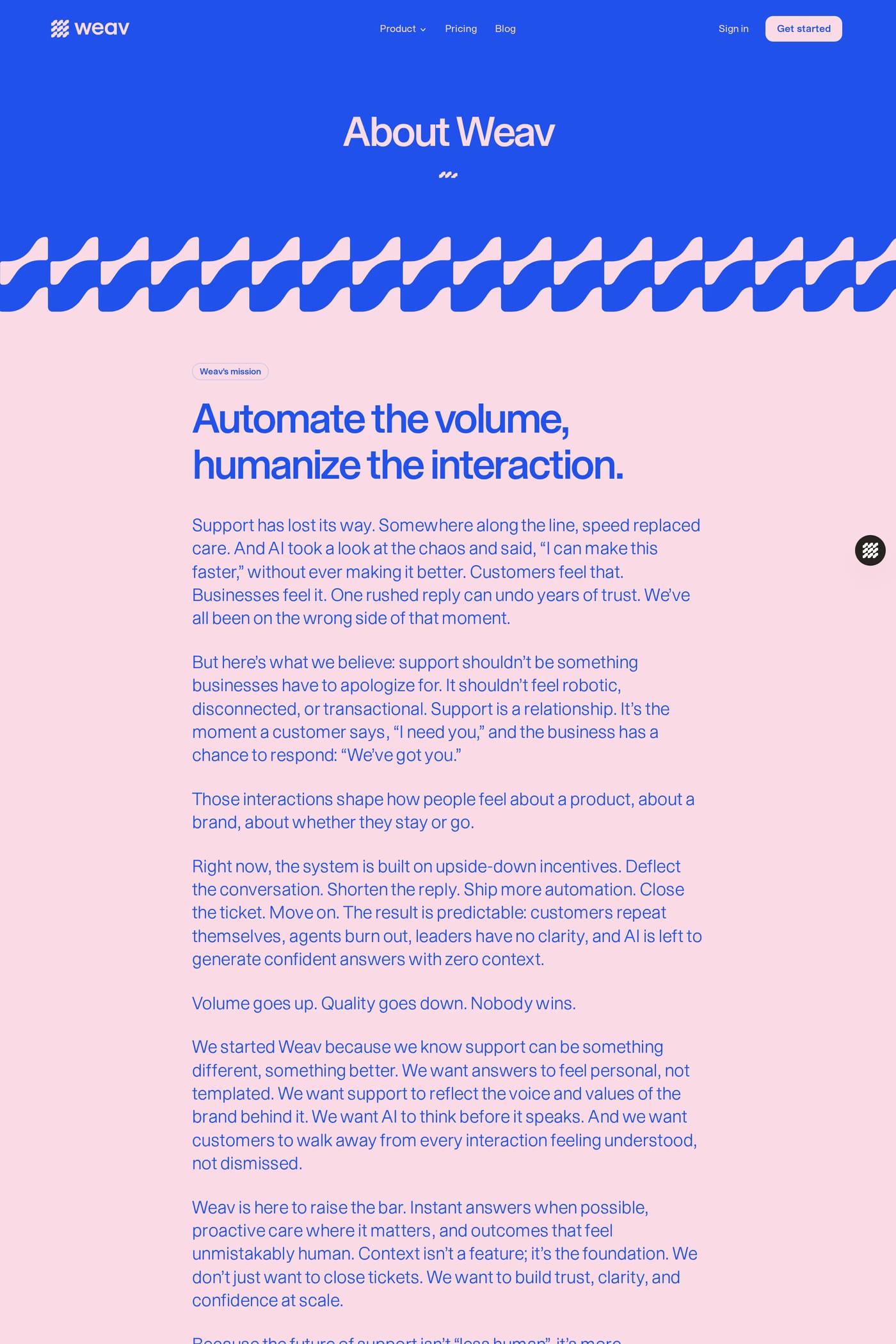 Weav — screenshot of the about page