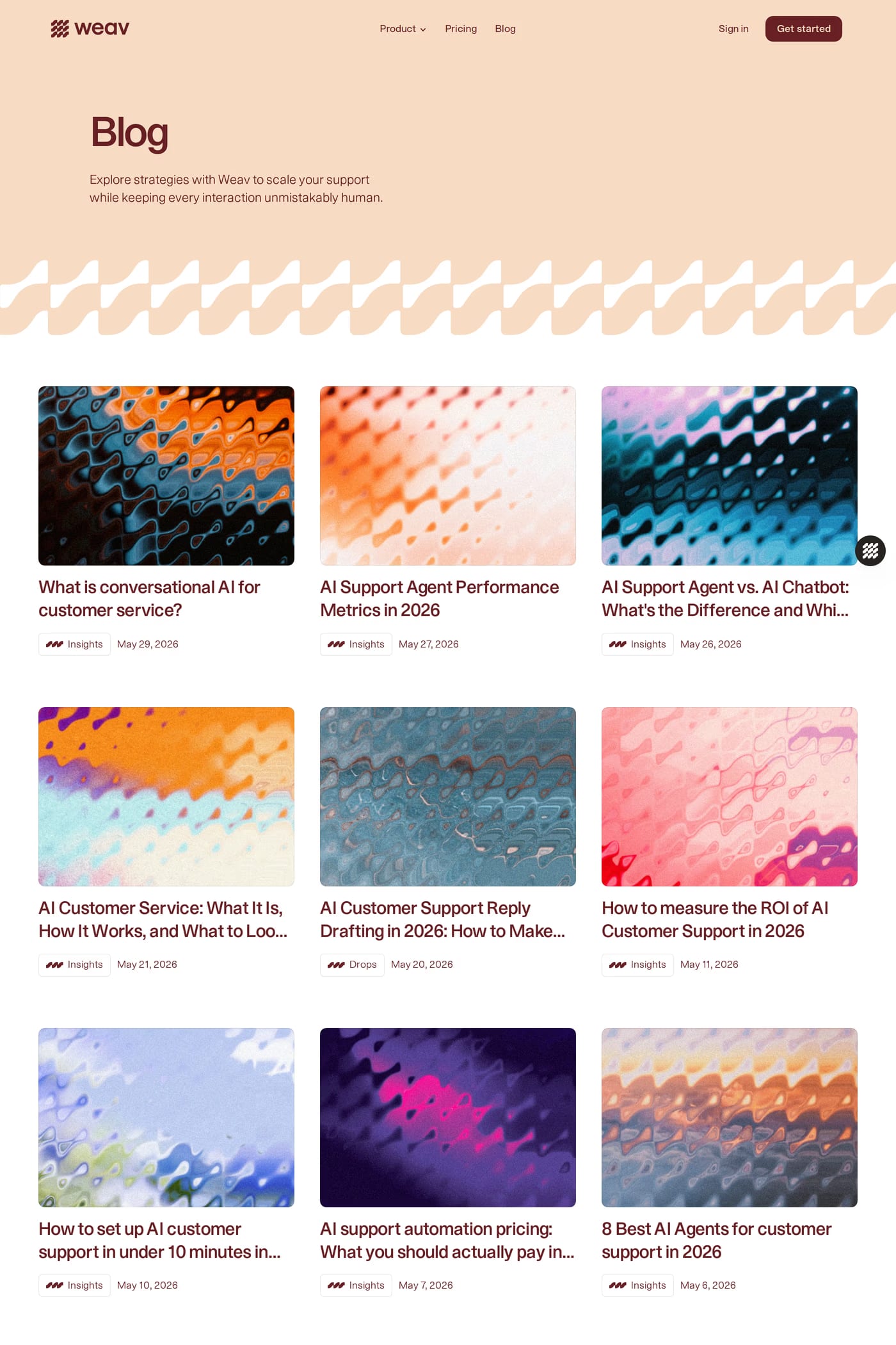 Weav — screenshot of the blog page