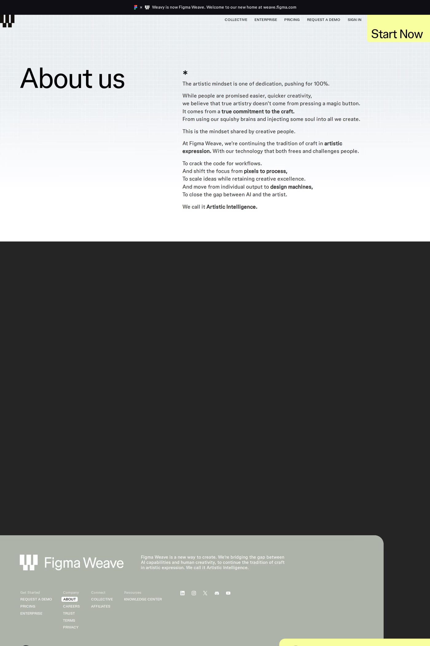 Weavy — screenshot of the about page