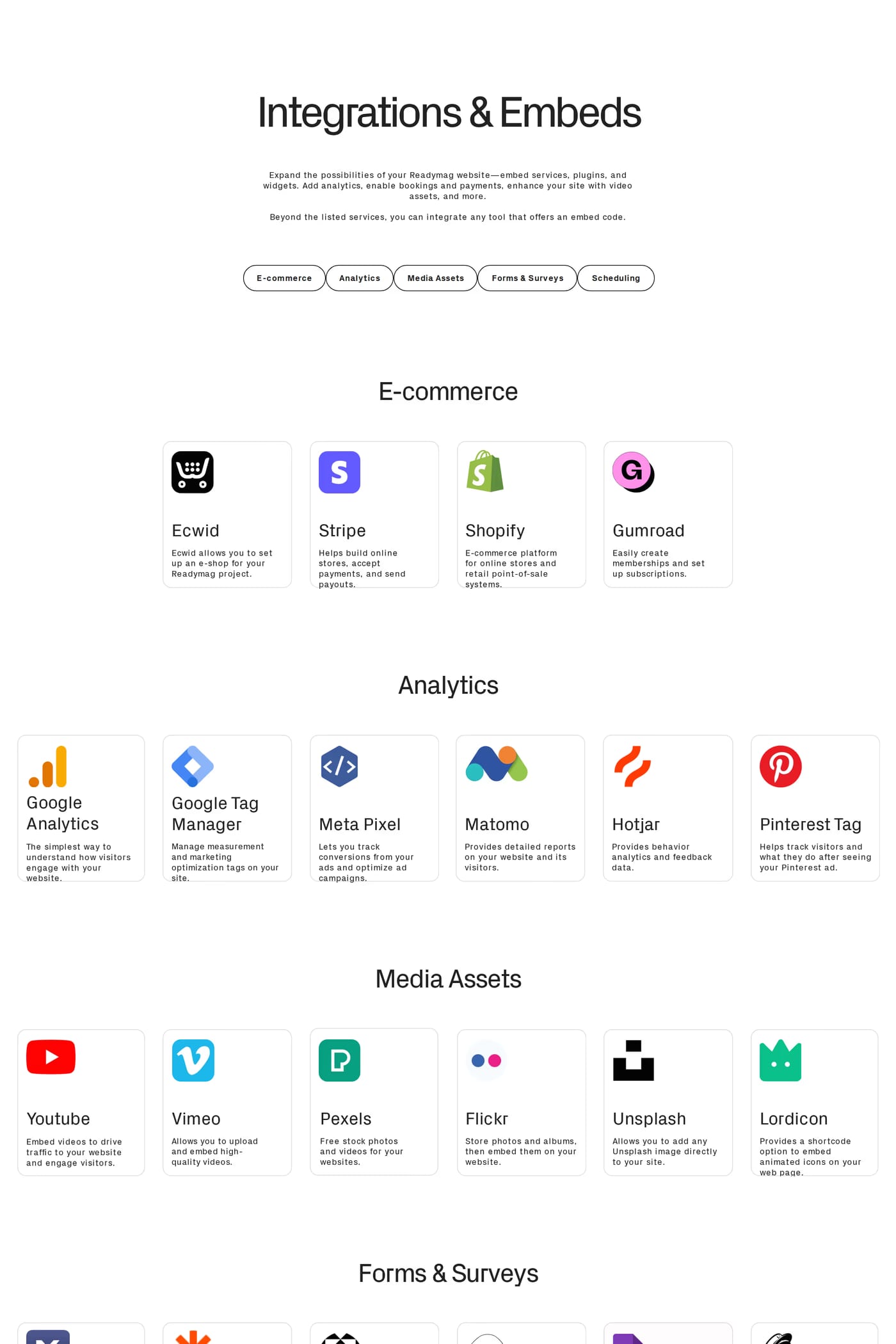 Websites of the Year integrations page