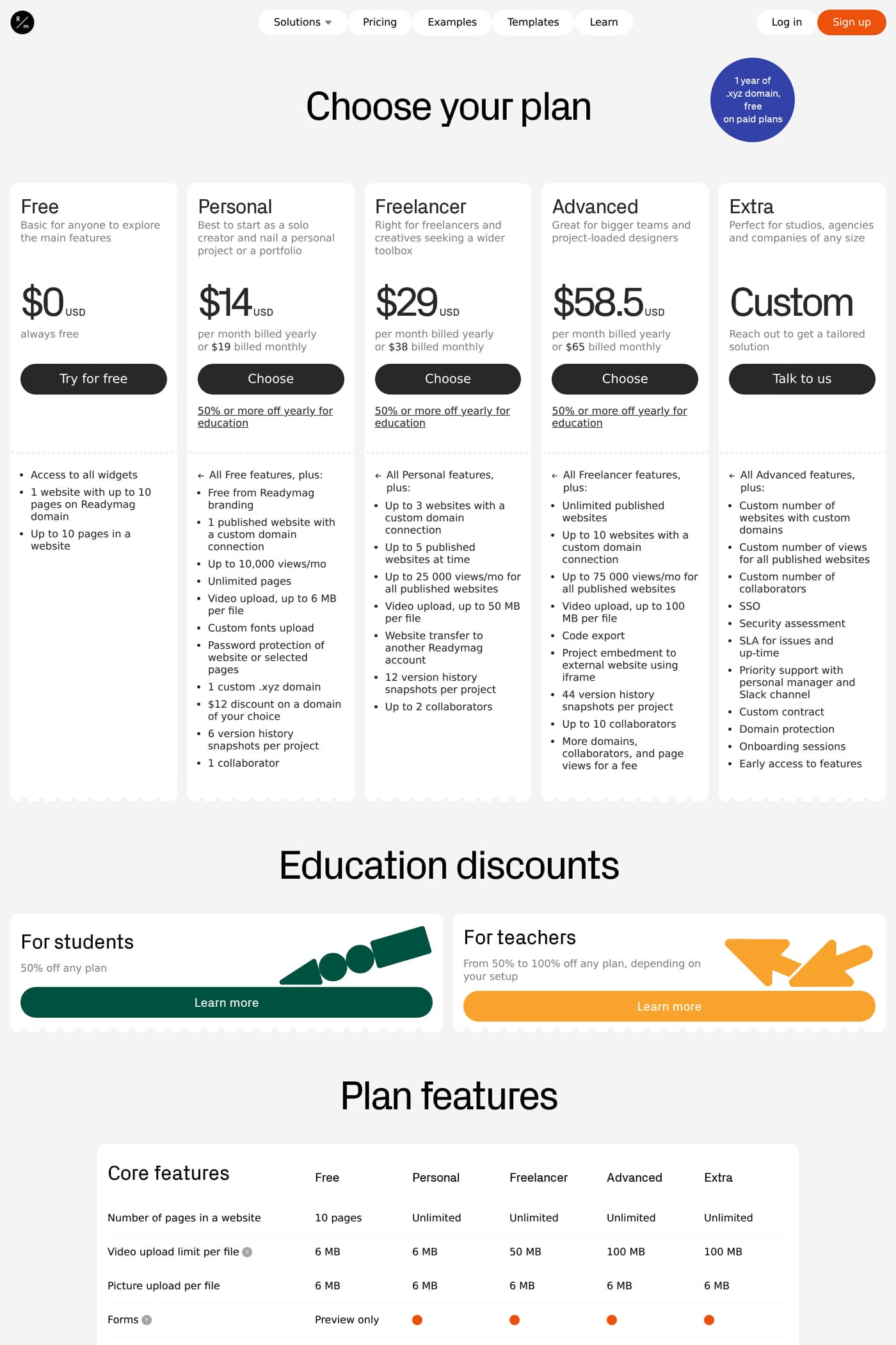Websites of the Year pricing page