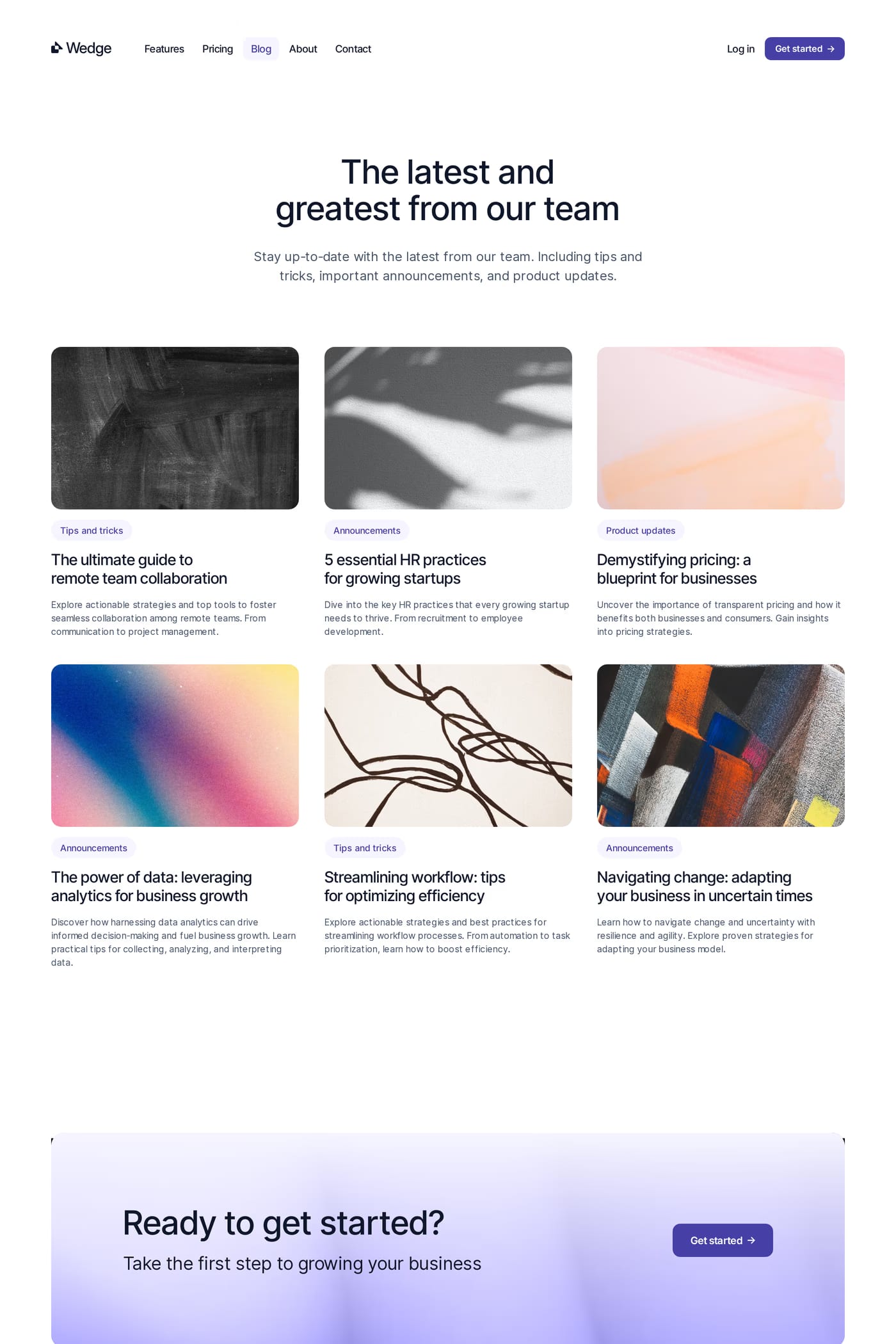 Wedge — screenshot of the blog page