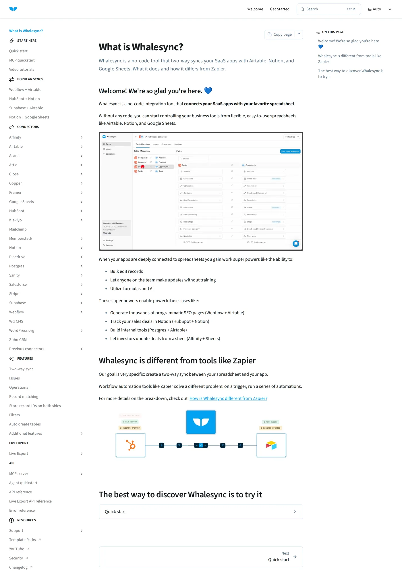 Whalesync — screenshot of the docs page