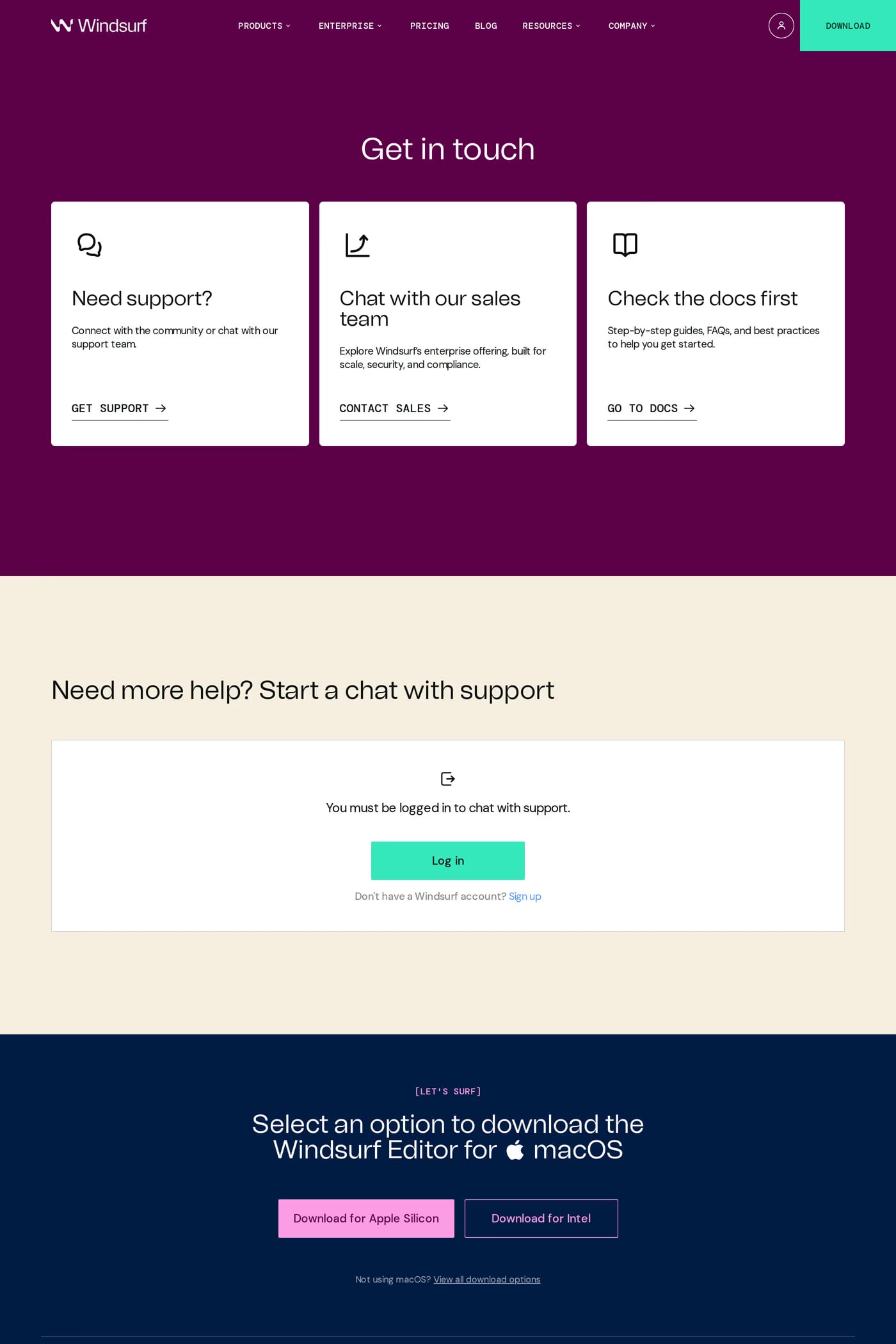 Windsurf — screenshot of the contact page