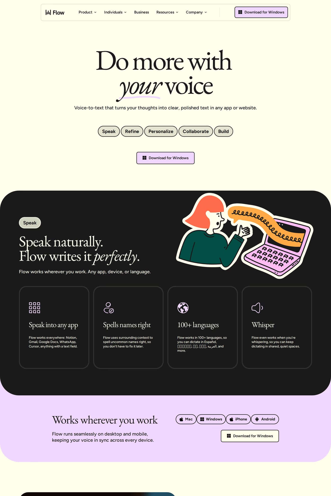 Wispr Flow features page
