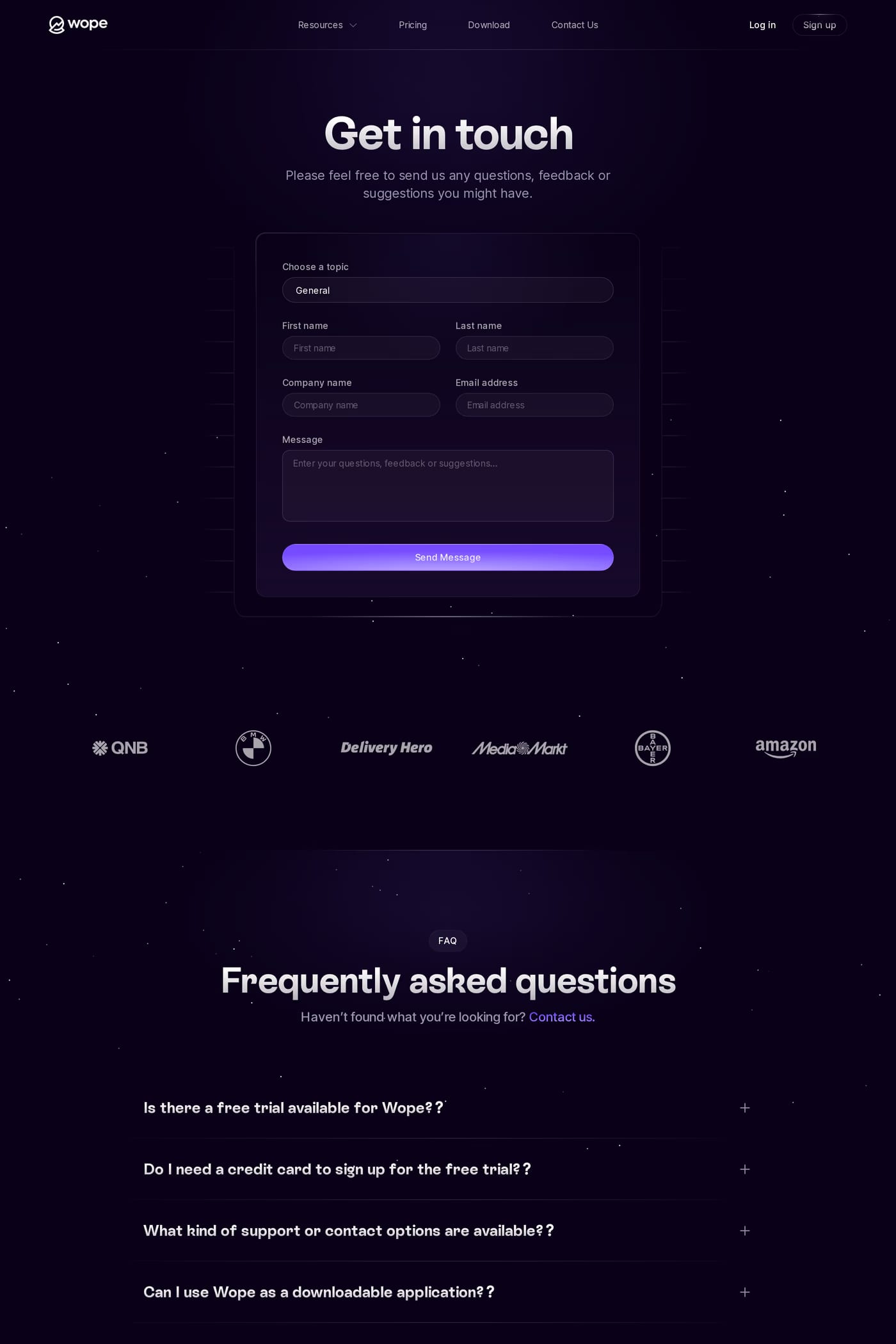 Wope contact page
