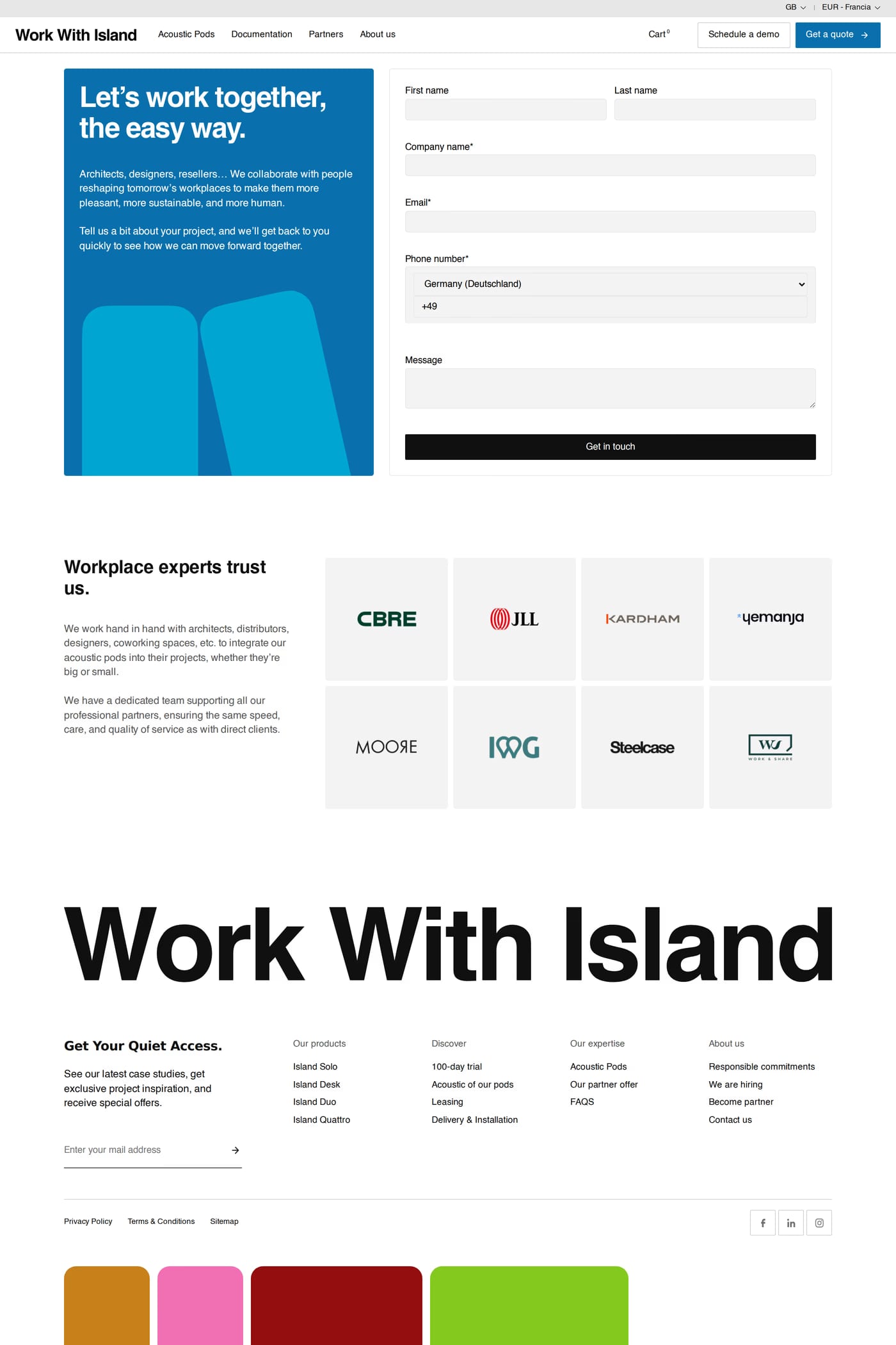 Work with Island contact page
