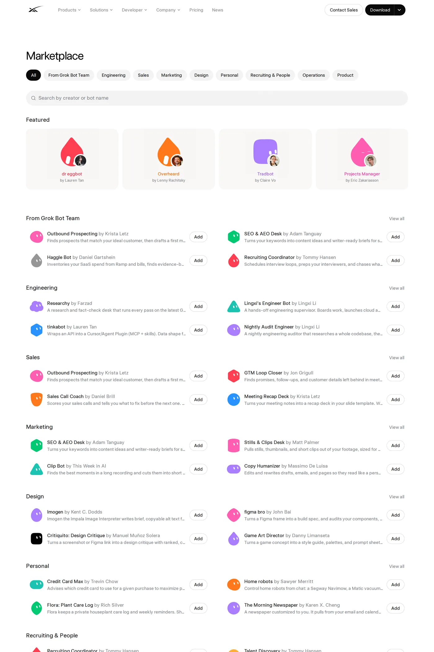 xAI — screenshot of the integrations page