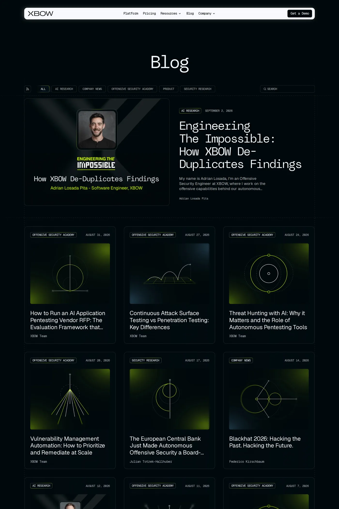 XBOW — screenshot of the blog page