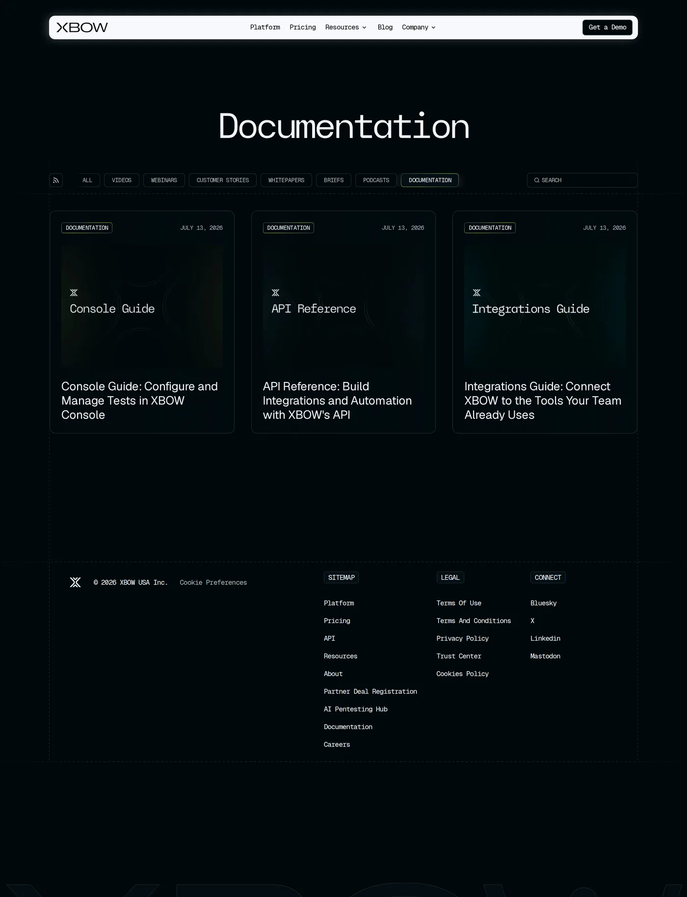 XBOW — screenshot of the docs page
