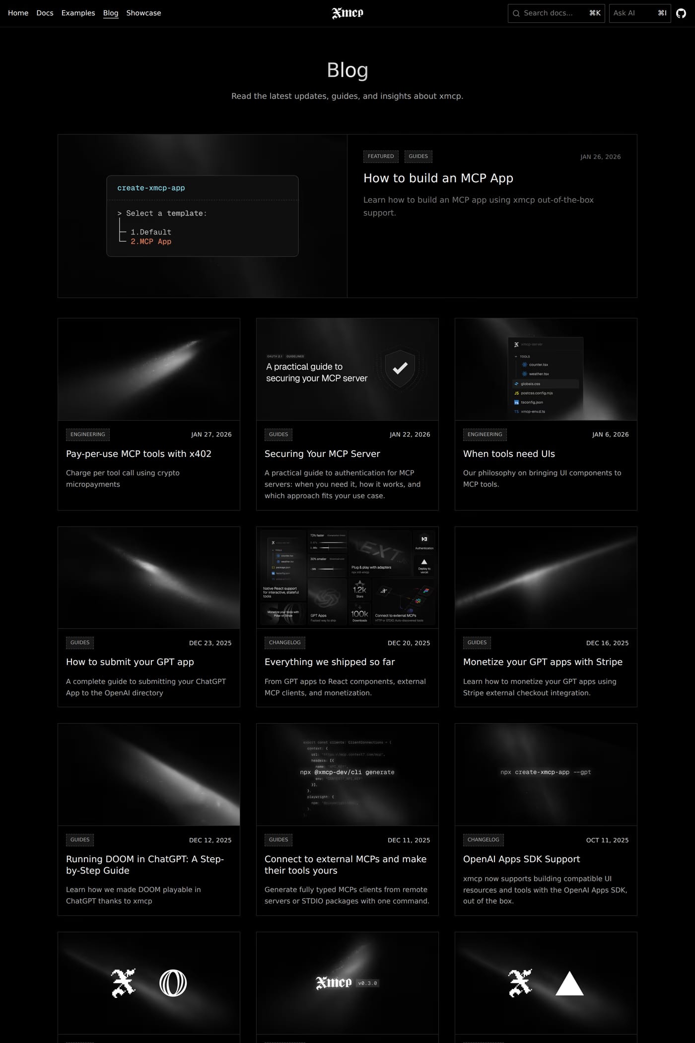 XMCP — screenshot of the blog page