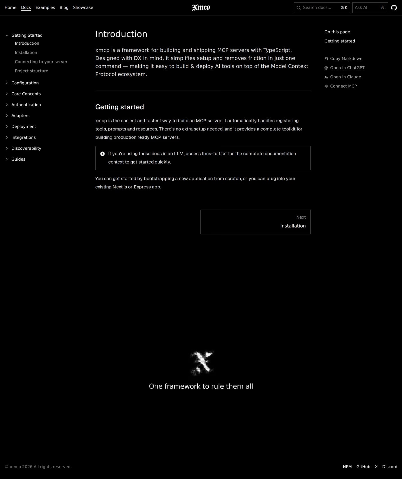 XMCP — screenshot of the docs page