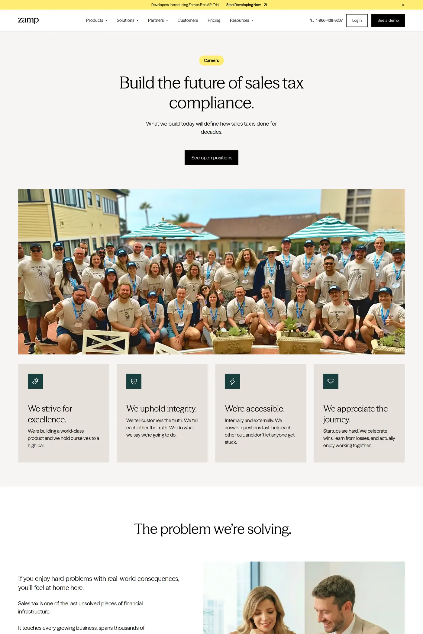 Zamp — screenshot of the careers page