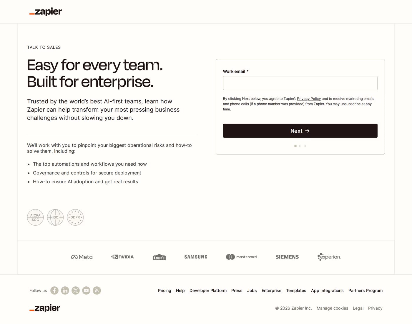 Zapier contact page