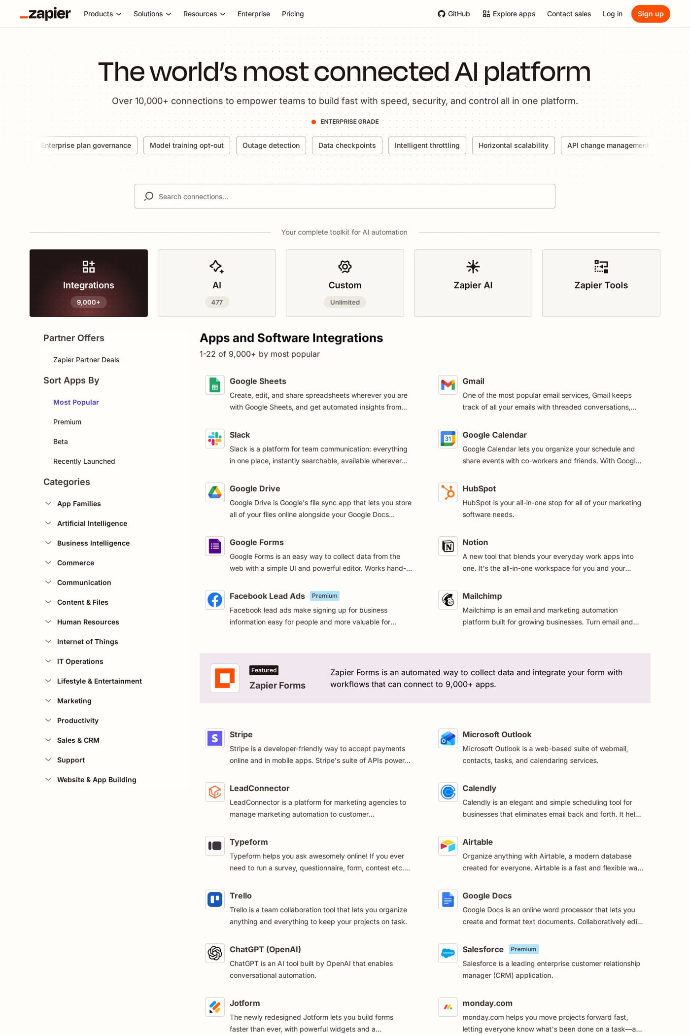 Zapier integrations page