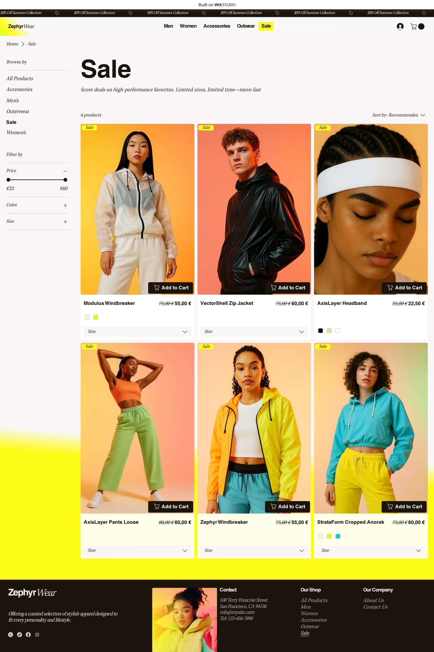 ZephyrWear product listing page