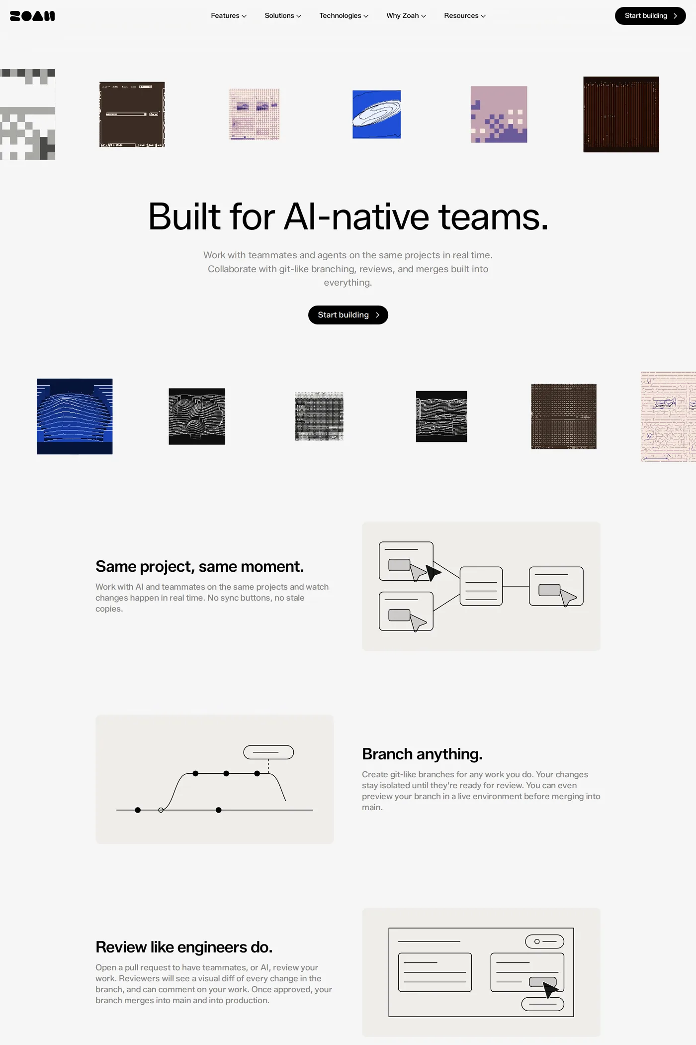 Zoah — screenshot of the features page