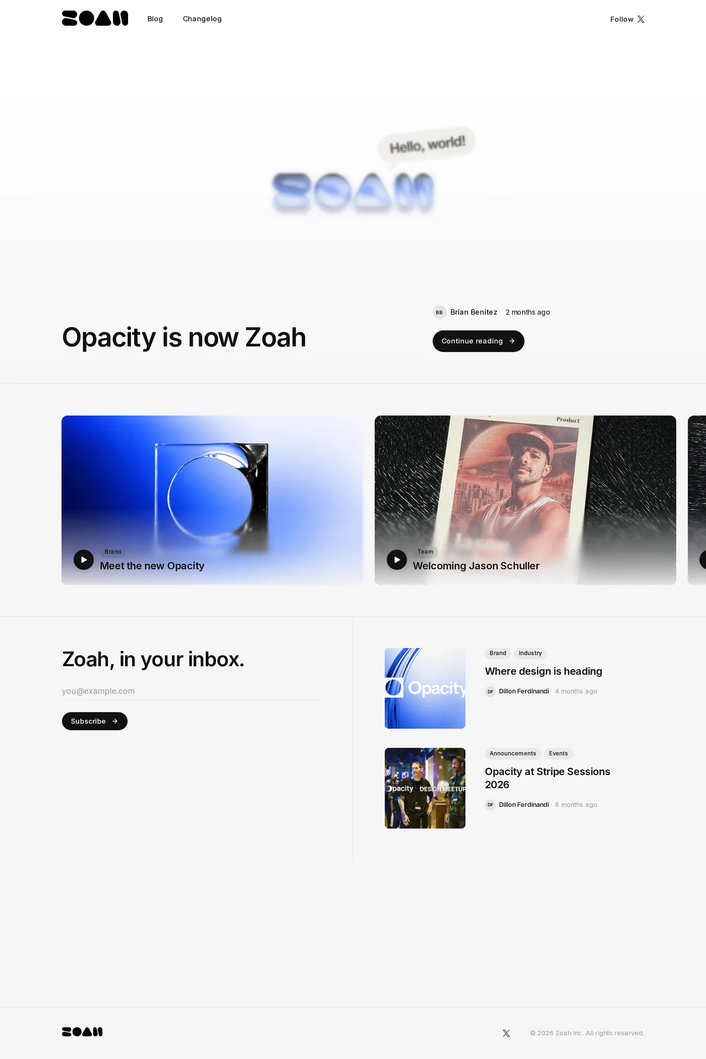 Zoah — screenshot of the blog page