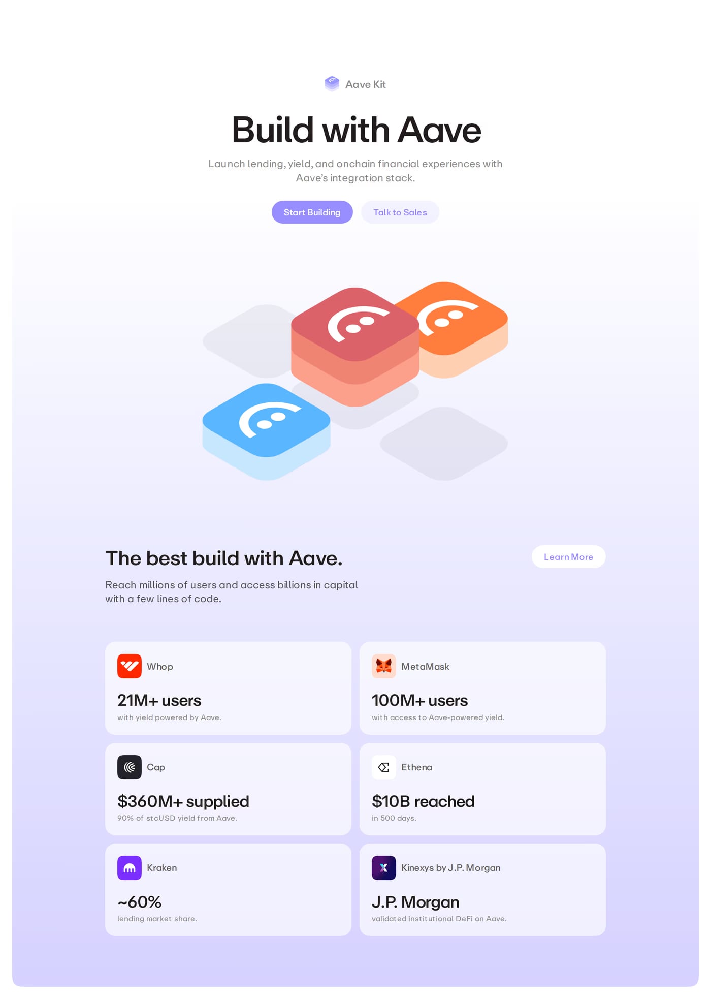 Aave — screenshot of the features section