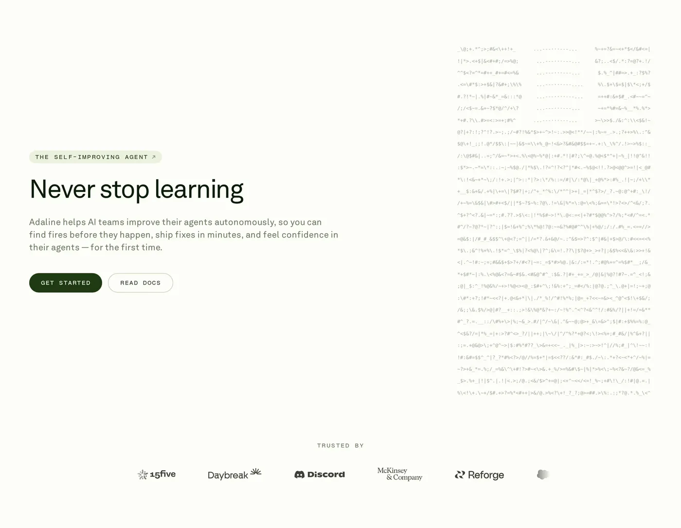 Adaline — screenshot of the hero section