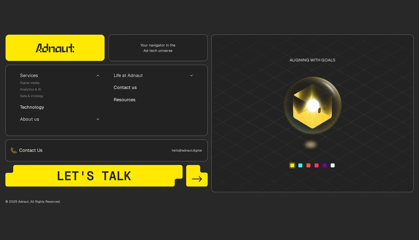 Adnaut — screenshot of the footer section