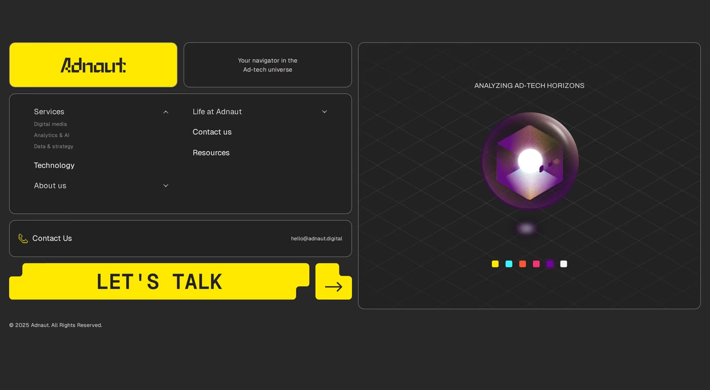 Adnaut — screenshot of the footer section