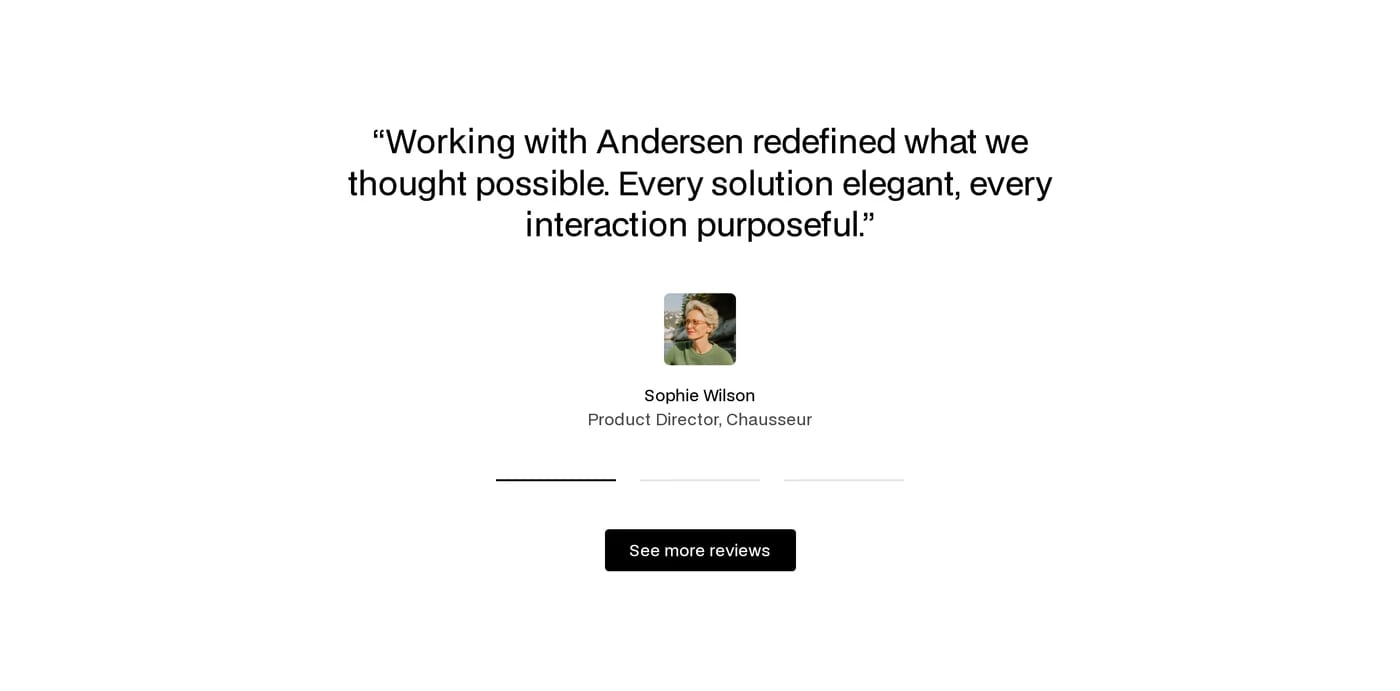 Andersen — screenshot of the testimonials section