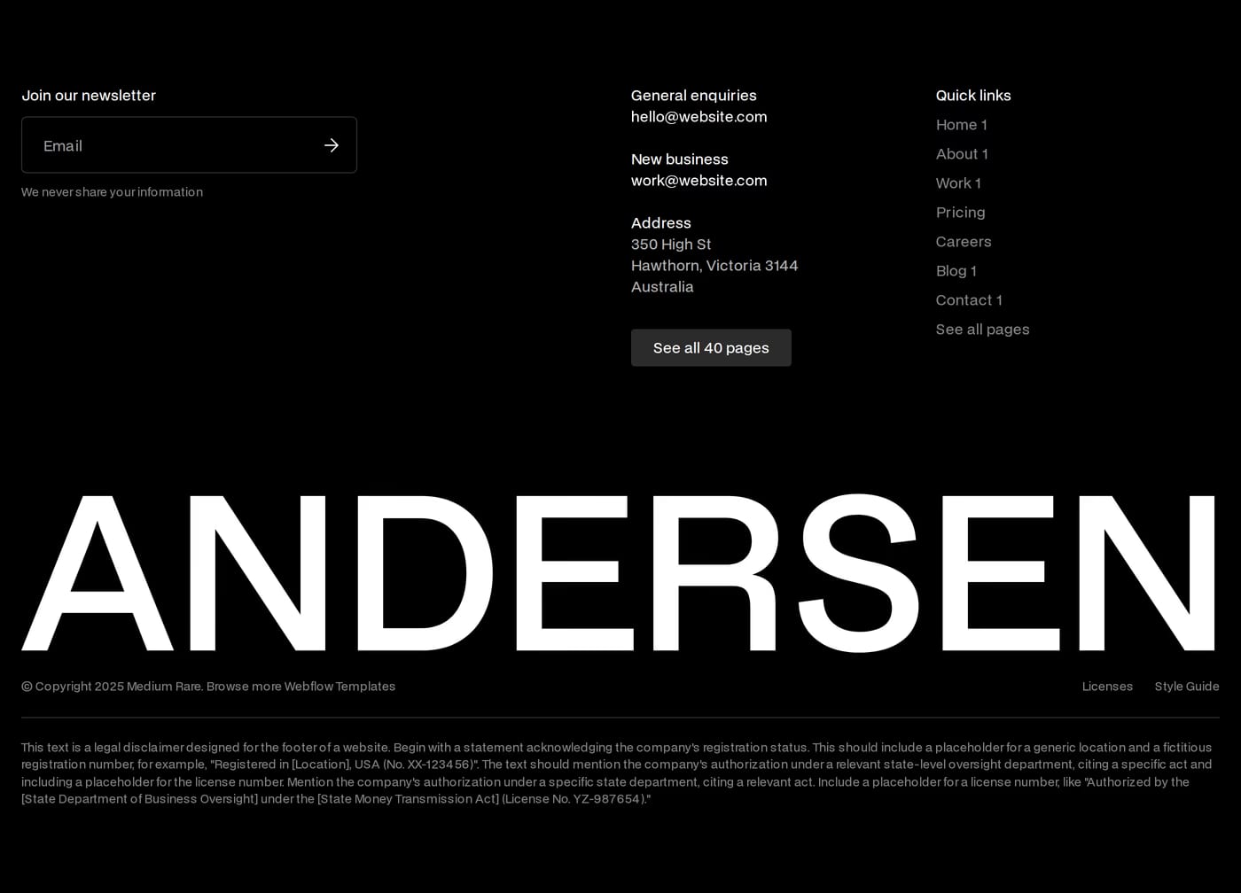 Andersen — screenshot of the footer section