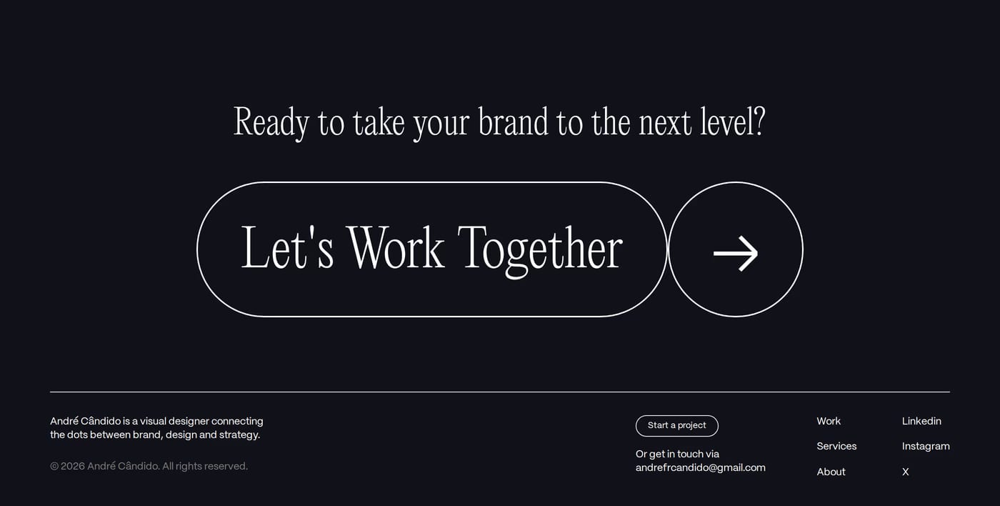 Andre Candido — screenshot of the call to action section