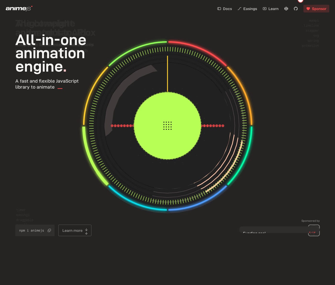 Anime.js — screenshot of the hero section