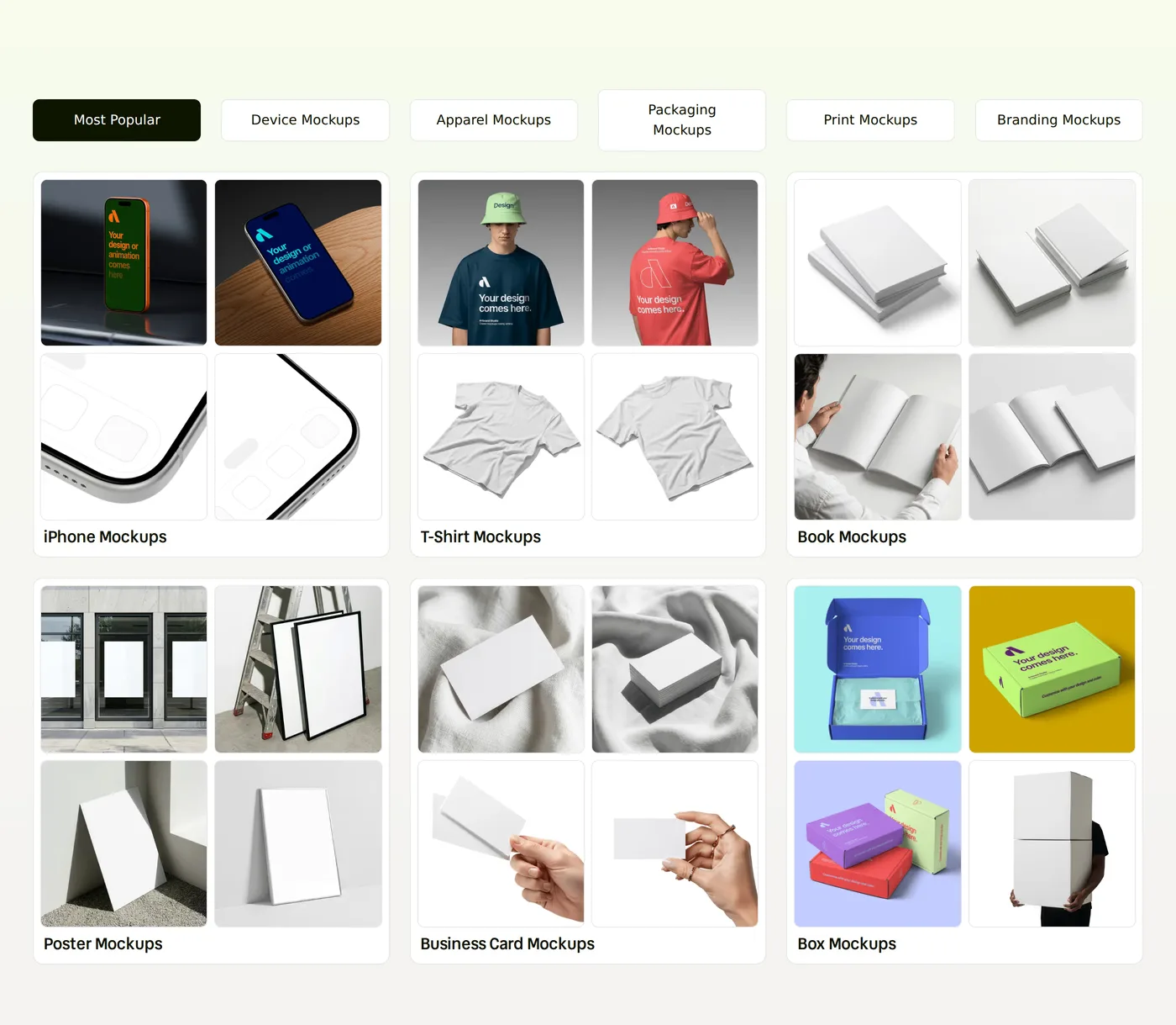 Artboard — screenshot of the products section