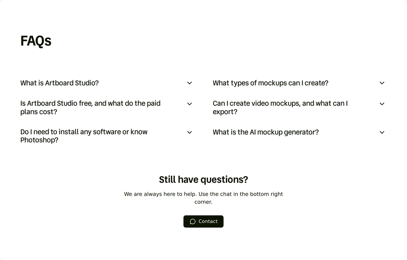 Artboard — screenshot of the faq section