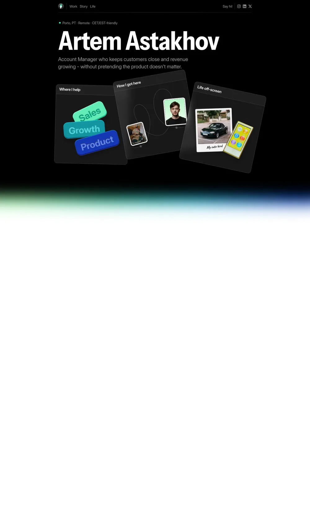 Artem Astakhov — screenshot of the hero section