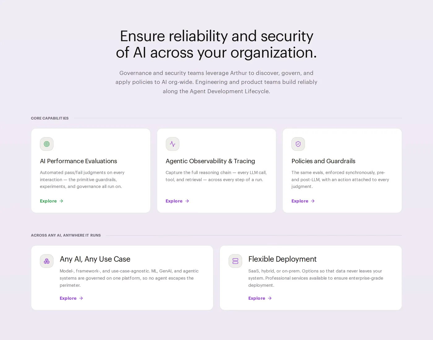 Arthur — screenshot of the features section