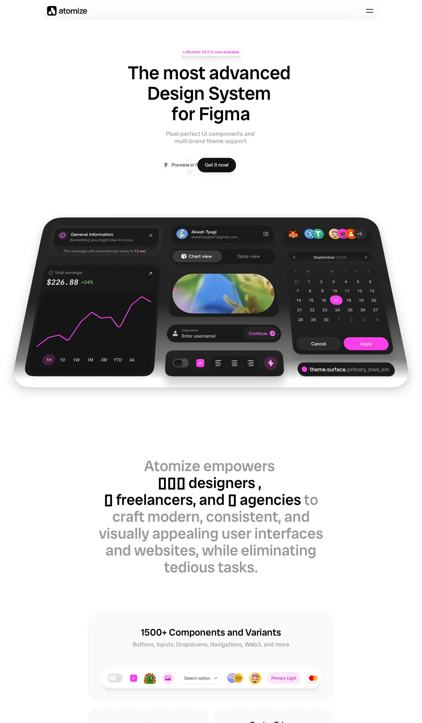 Atomize — screenshot of the hero section