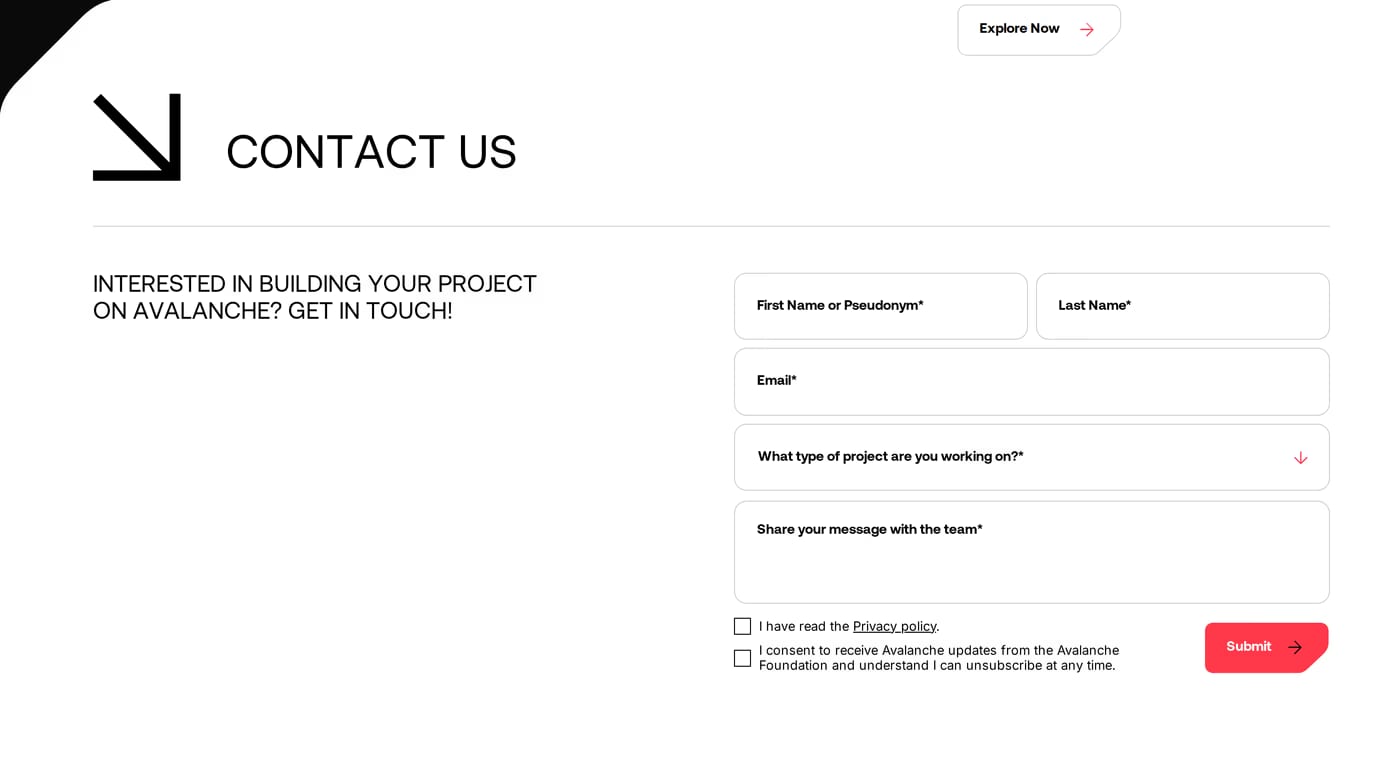 Avax.network Contact section