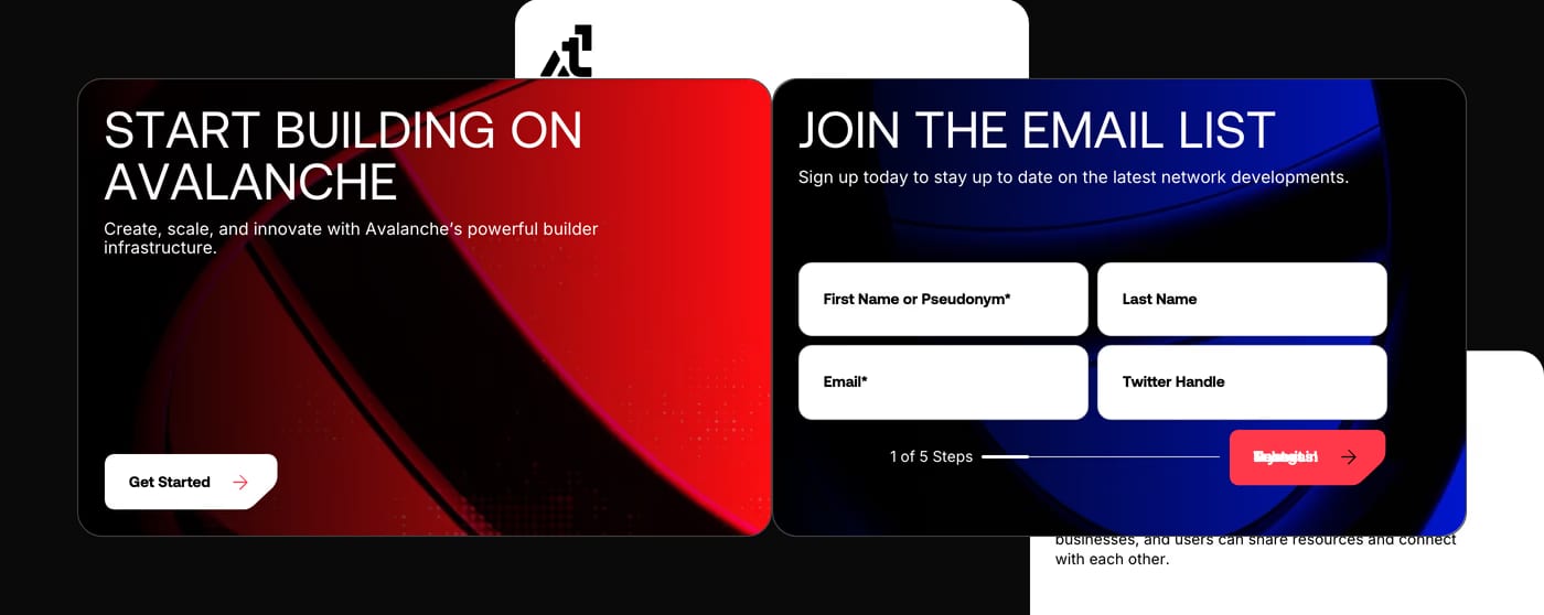 Avax.network — screenshot of the call to action section