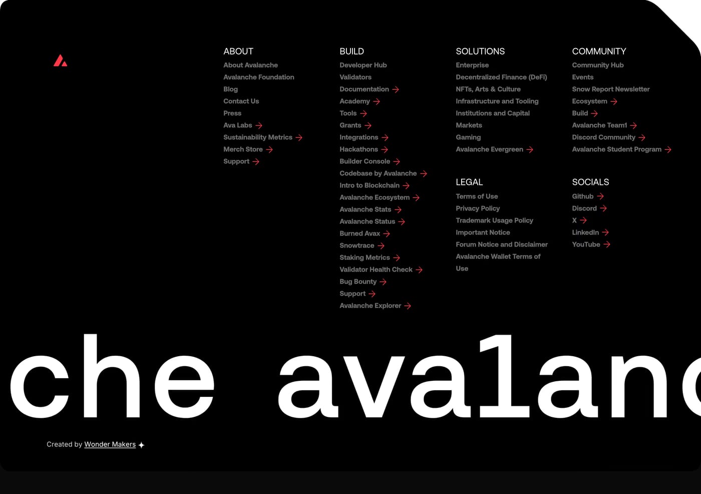 Avax.network — screenshot of the footer section
