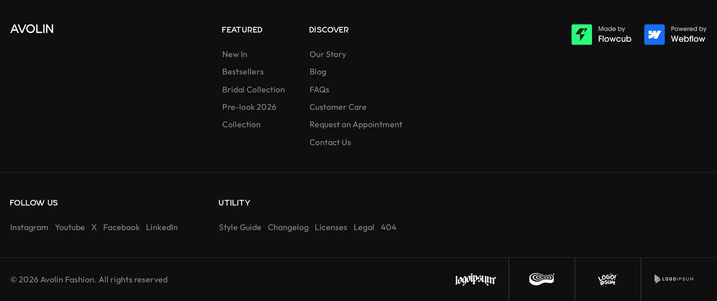 Avolin — screenshot of the footer section