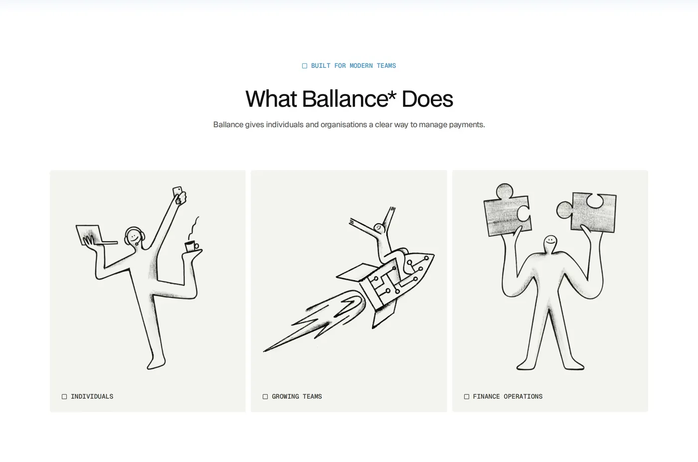 Ballance — screenshot of the features section