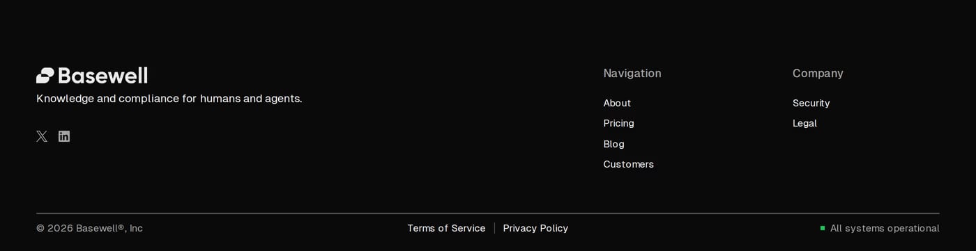 Basewell — screenshot of the footer section