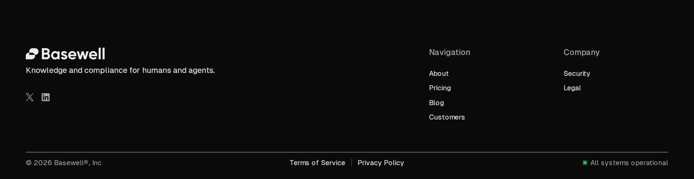 Basewell — screenshot of the footer section