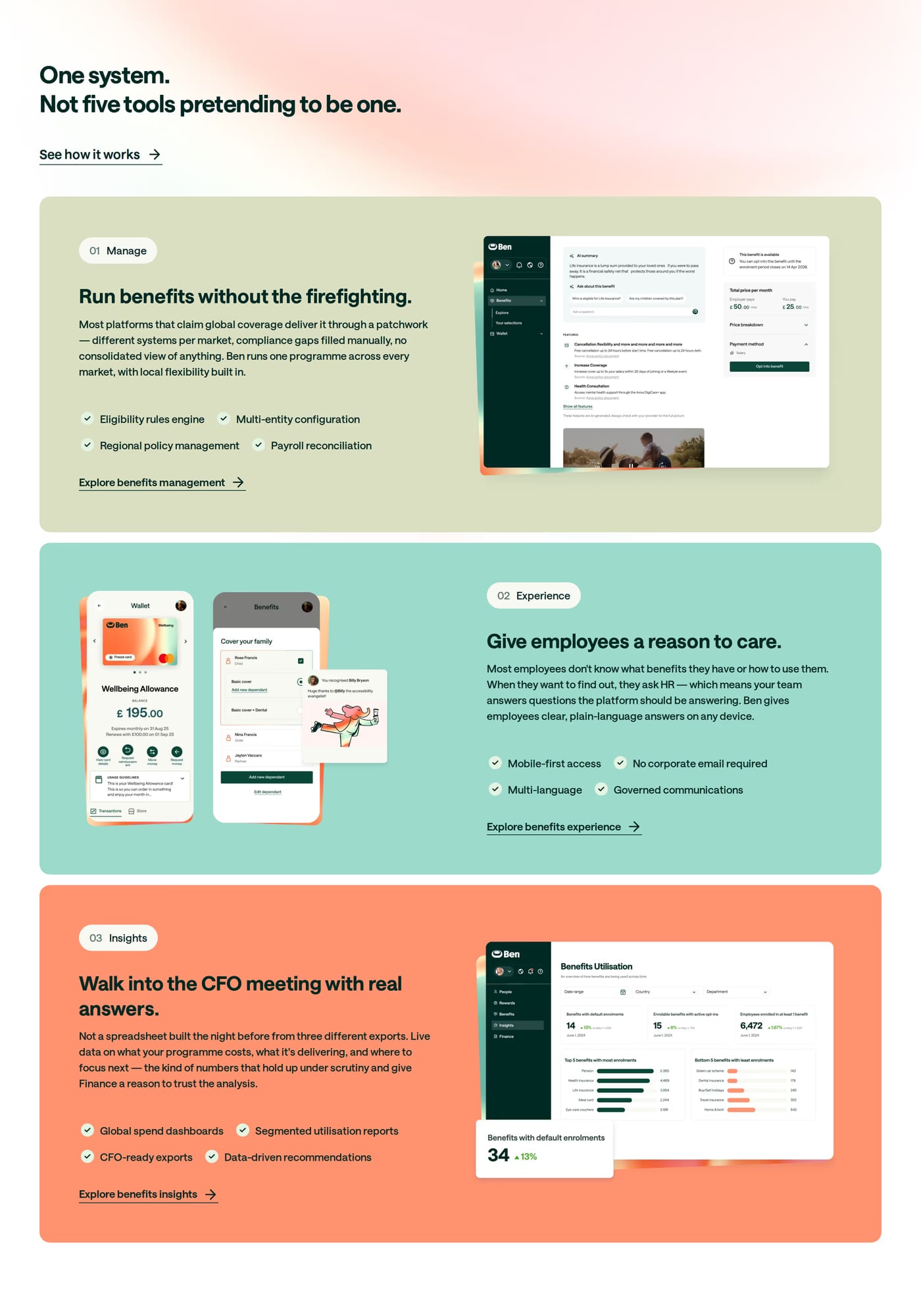 Ben — screenshot of the features section