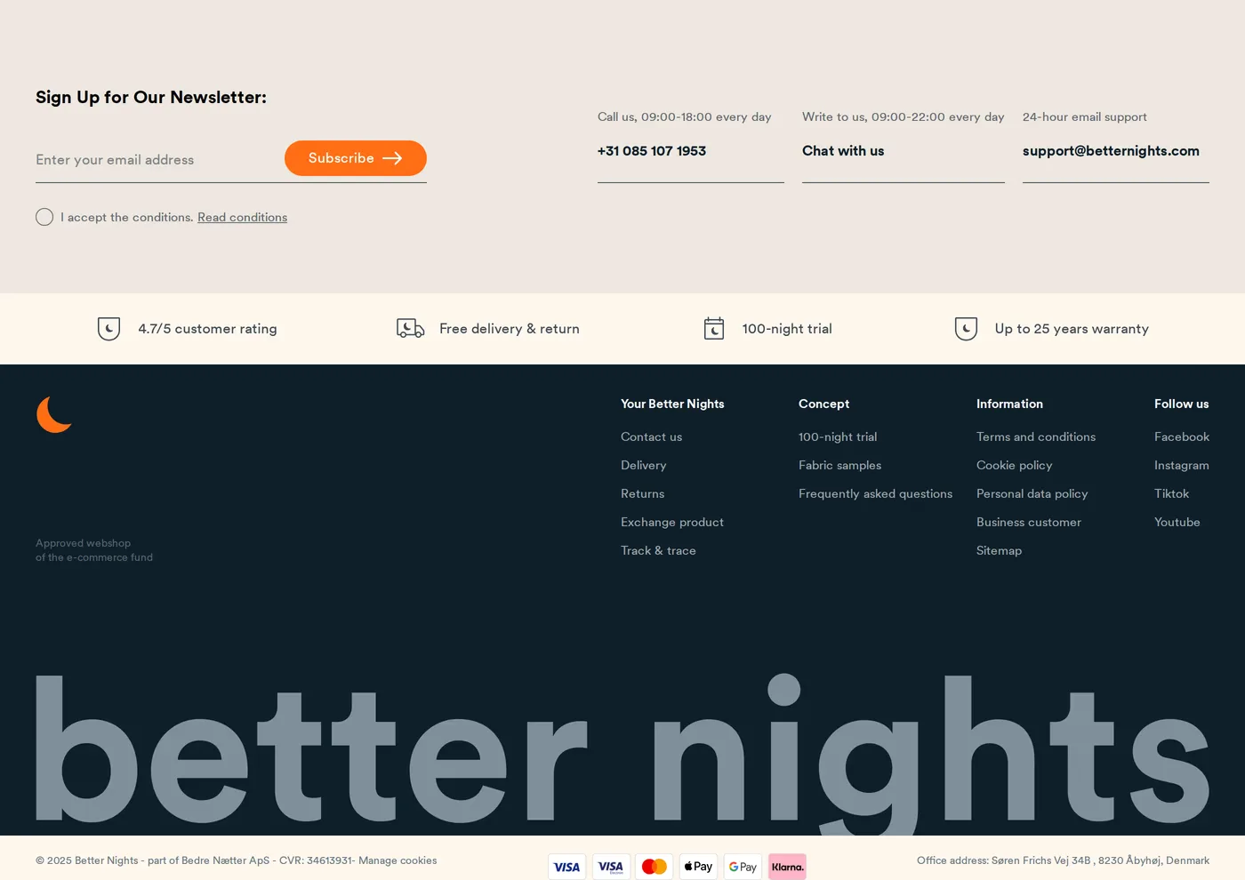 Better Nights — screenshot of the footer section